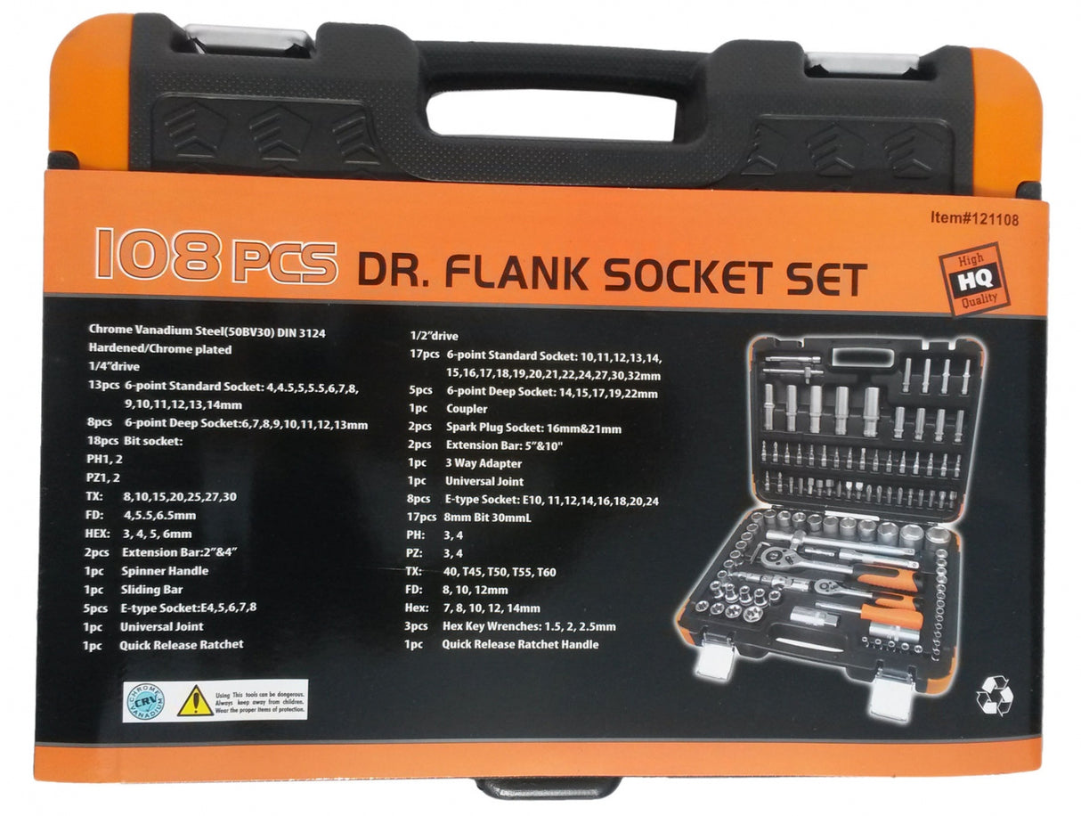 Galvučių ir raktų komplektas 108 dalių, 1/4" + 1/2" (KR121108C)