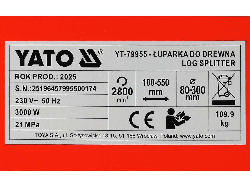 Malkų skaldyklė elektrinė | 3000W | 8 ton (YT-79955)