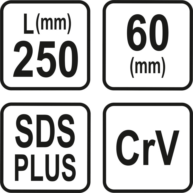 Kaltas betonui | SDS PLUS | plokščias platus | 60x14x250 mm (23594)