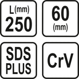Kaltas betonui | SDS PLUS | plokščias platus | 60x14x250 mm (23594)