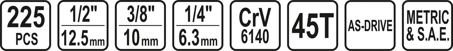 Galvučių / replių / raktų ir kitų įrankių komplektas | 225 vnt. (58693)