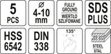 Grąžtai metalui | HSS 6542 | SDS PLUS | 4 - 10 mm | 5 vnt. (YT-40050)