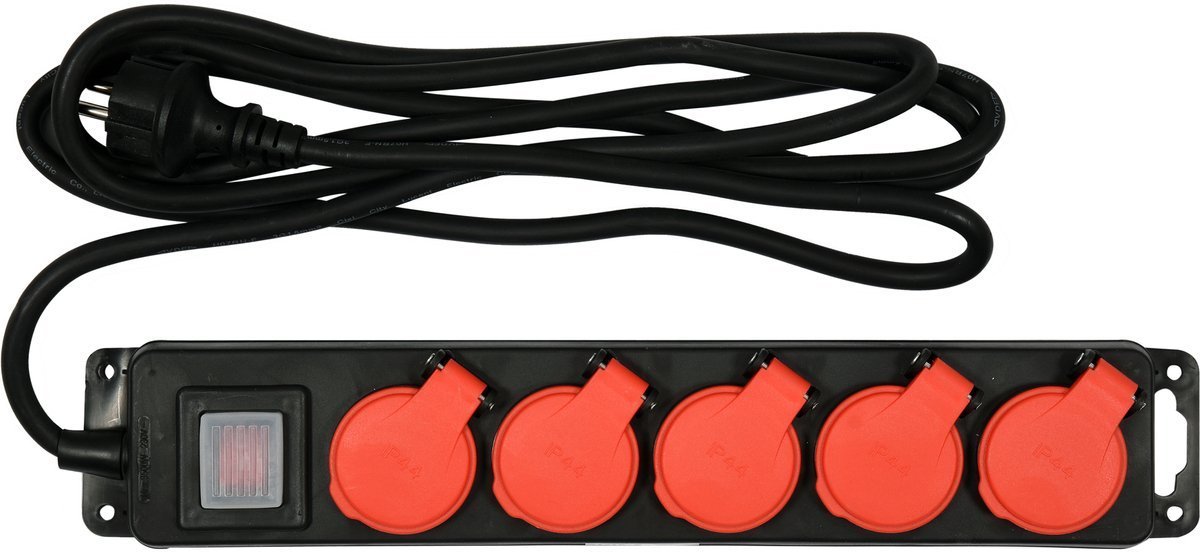Elektrinis ilgintuvas | 5 lizdai | su jungikliu ir dangteliais 1.5 mm² | 3 m (YT-81242)