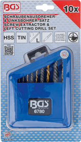 Užlūžusių varžtų išsukėjų ir kairinių grąžtų rinkinys | HSS | titano nitridas | 2 - 7.5 mm | 10 vnt. (6780)