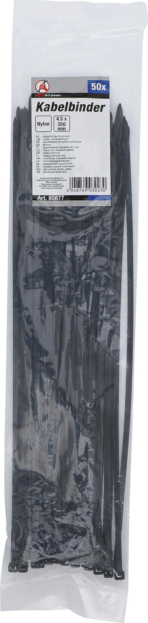 Kabelių jungčių asortimentas | juodi | 4,5 x 350 mm | 50 vnt. (80877)