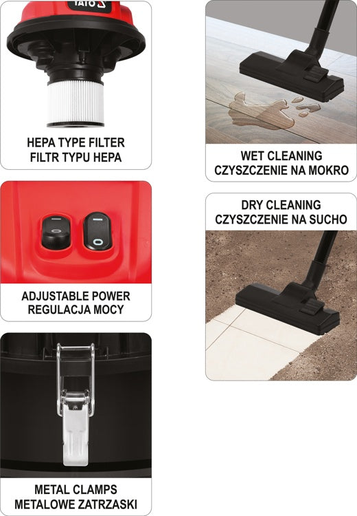 Dulkių siurblys pramoninis | drėgna ir sausa funkcija | 2400 W / 70 l (YT-85710)