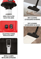 Dulkių siurblys pramoninis | drėgna ir sausa funkcija | 2400 W / 70 l (YT-85710)