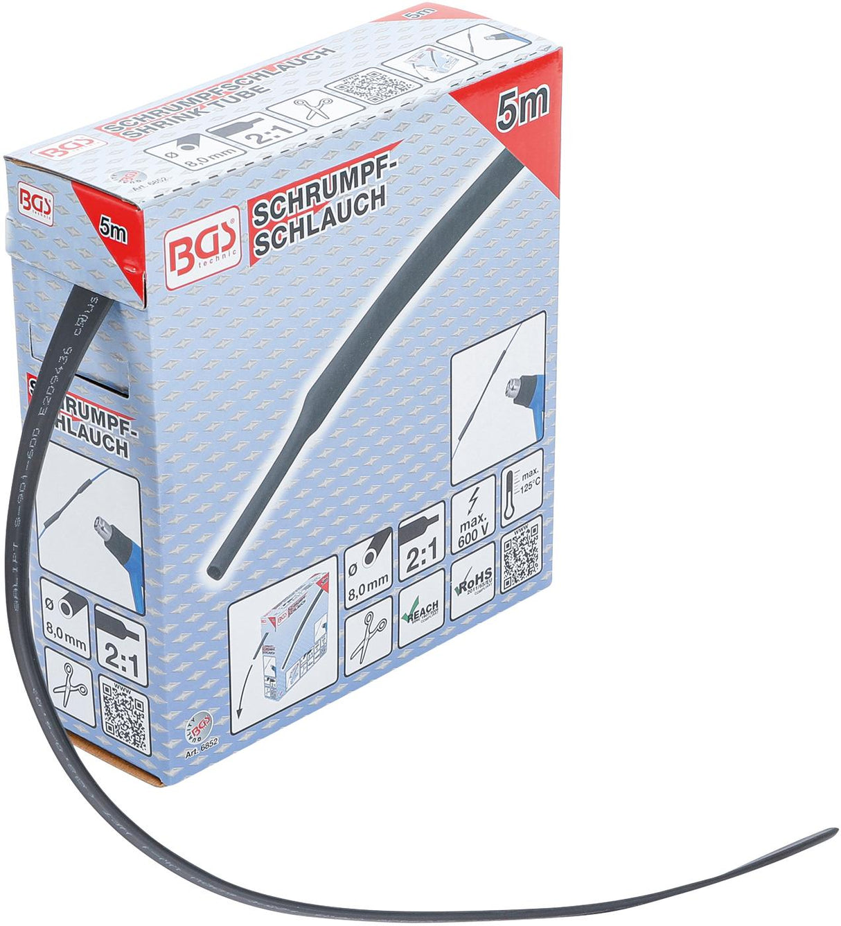 Termoizoliacinė žarnelė (kembrikas) juoda | dėžutė | Ø 8 mm | 5 m (6852)