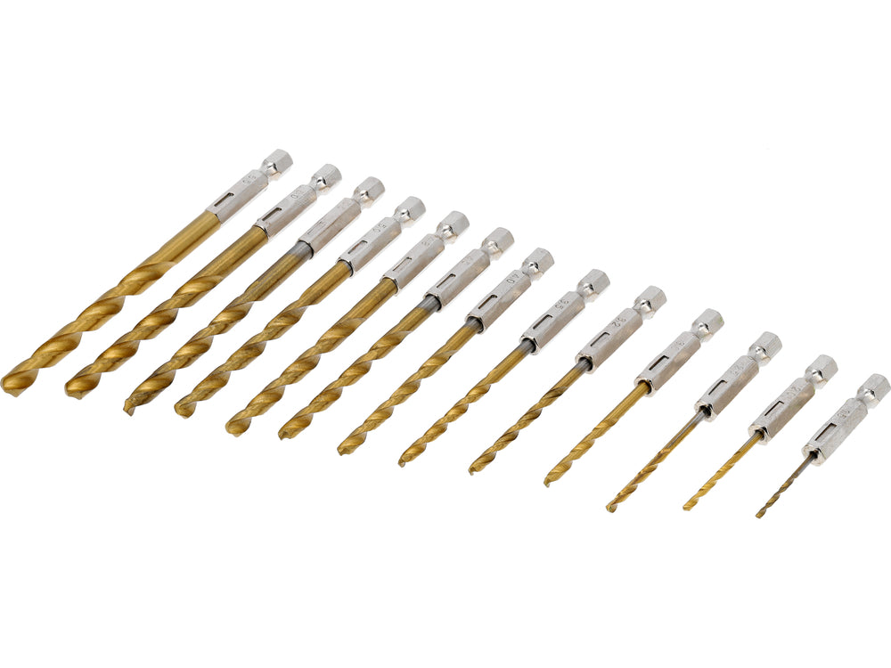 Grąžtų rinkinys su Hex 6.3 mm (1/4") galu | titano nitridas | 1.5 - 6.5 mm | 13 vnt (21655)