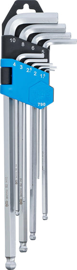 L tipo raktų rinkinys | ilgas tipas | Hex šešiakampis / hex šešiakampis su šarnyru 1,5 - 10 mm | 9 vnt. (790)