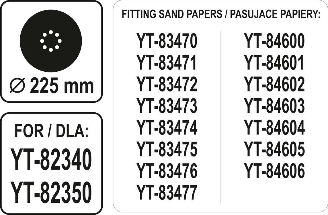 Šlifavimo padas / apvali šlifavimo galvutė YT-82350, YT-82340 šlifuokliui | 225 mm (YT-82353)