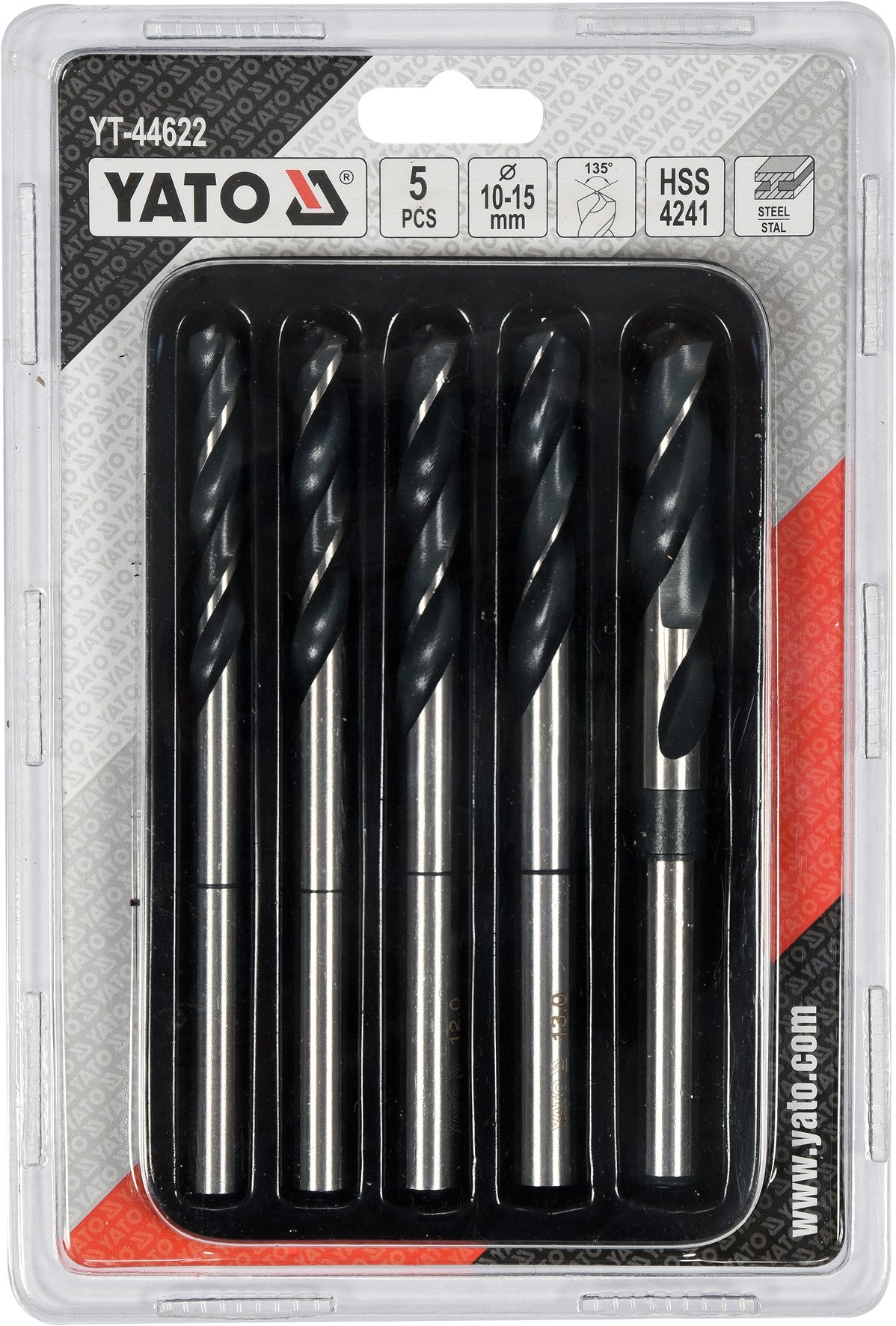 Grąžtų metalui rinkinys | 10 - 11 - 12 - 13 - 15 mm | 5 vnt. (YT-44622)