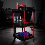 Dirbtuvių vežimėlis | 3 lygių kompozitas su dalių saugykla | + 2 perforacijos su 8 kabliukais (WT3P)