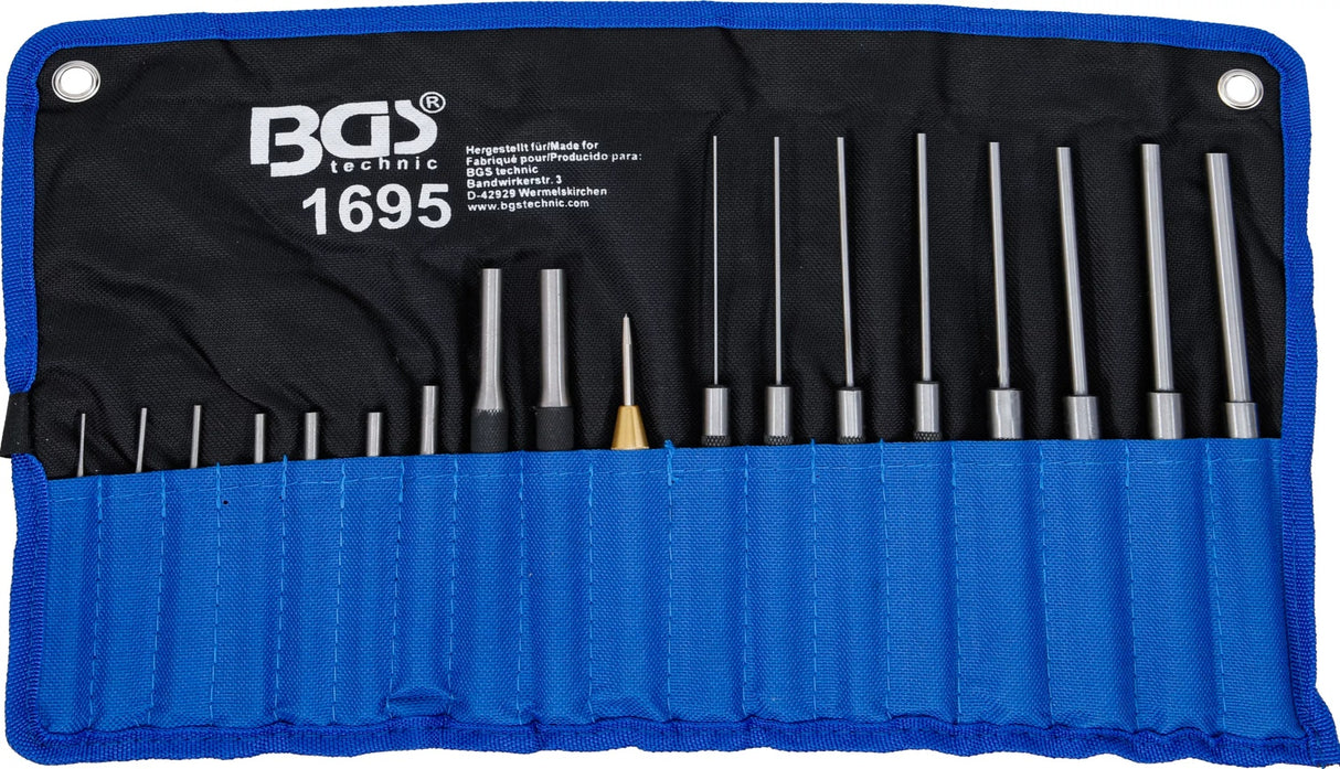 Išmušėjų rinkinys | 100-150-200 mm | 1,5 - 9,5 mm | įskaitant centro žymeklį | 18 vnt. (1695)