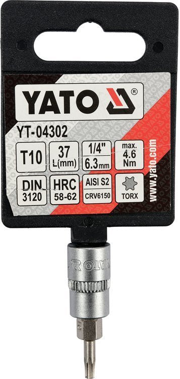 Antgalis įpresuotas į galvutę | 6.3 mm (1/4") | T-Star (Torx) T10 (YT-04302)