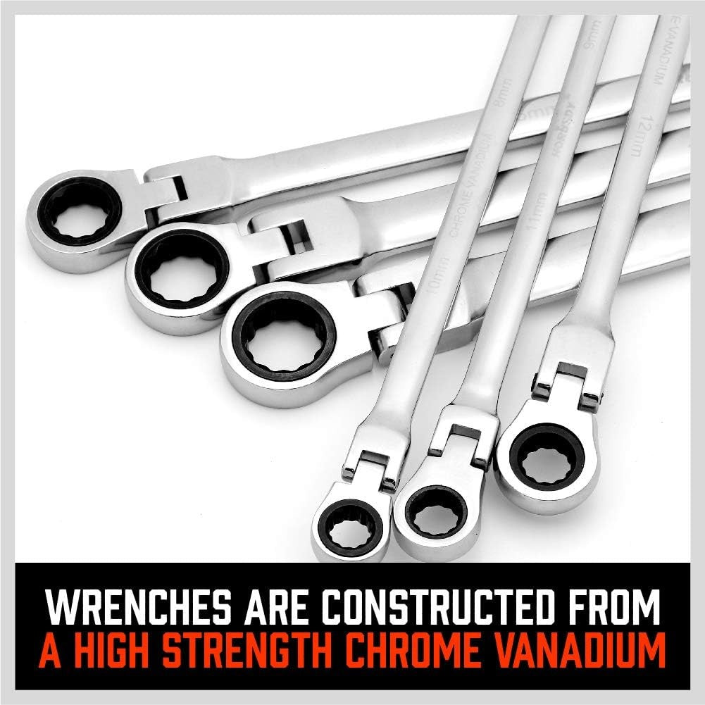 Terkšliniai dvipusiai ilgi raktai | šarnyriniai | su adapteriais | 8x9 - 17x19 mm | 10 vnt. (FMT10)
