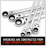 Terkšliniai dvipusiai ilgi raktai | šarnyriniai | su adapteriais | 8x9 - 17x19 mm | 10 vnt. (FMT10)