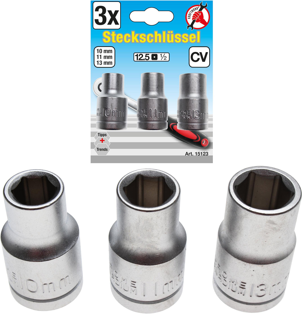 Набор головок | 12,5 mm (1/2") | 10 - 11 - 13 mm | 3 шт.