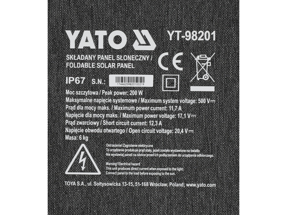 Nešiojamas sulankstomas saulės skydelis | 200 W | 4-in-1 (YT-98201)