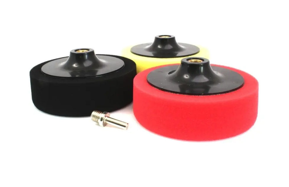 Poliravimo padų rinkinys | juodas / oranžinis / geltonas | M14 | 150 mm (CB018)