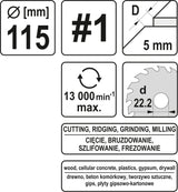 Diskas/freza medžiui 115mm, No1 (YT-59171)