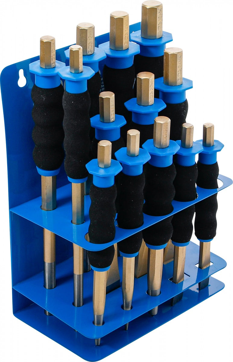 Išmušėjų ir kaltų rinkinys | su apsauga rankoms | 13 vnt (74596)