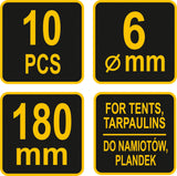 Metaliniai smeigtukai / kabliukai tento tvirtinimui | 180 mm | 10 vnt. (85185)