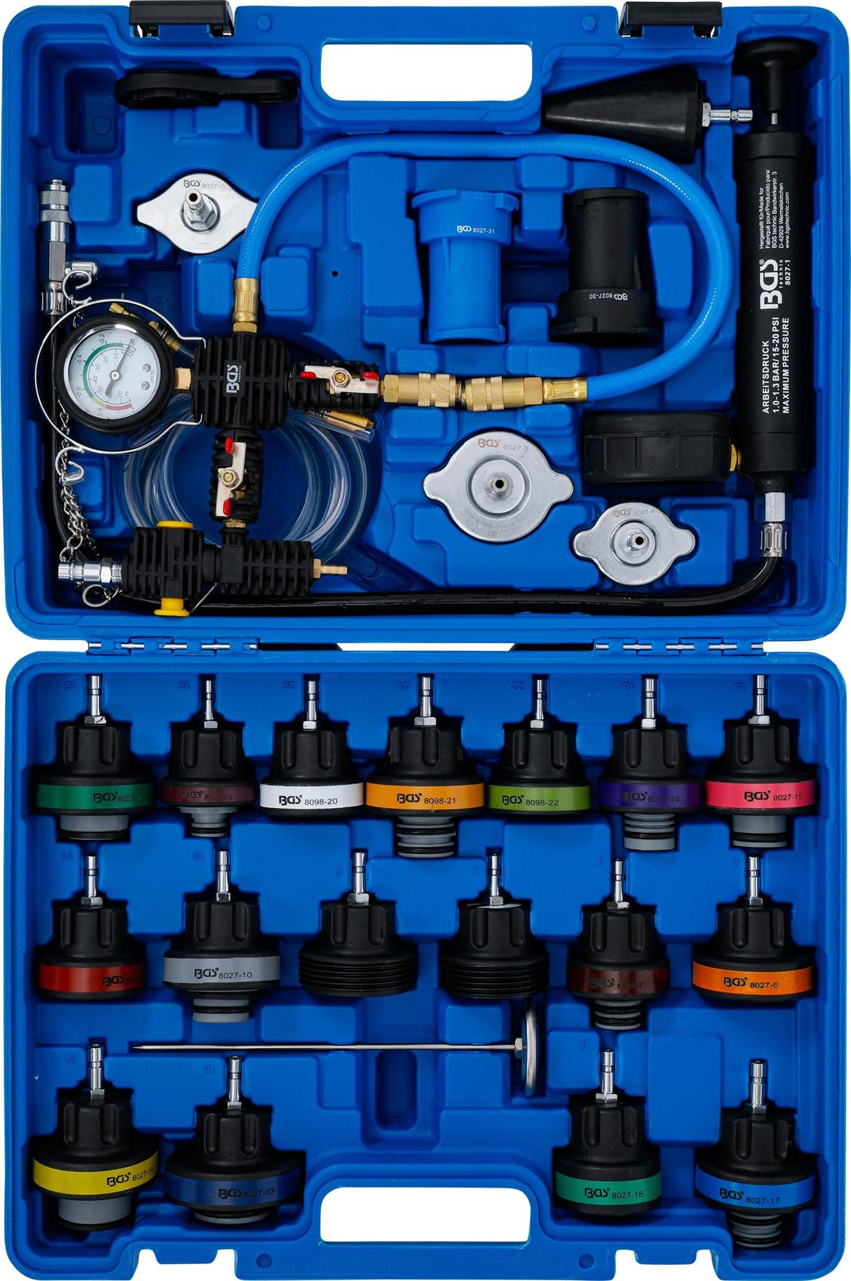 Radiatoriaus slėgio ir aušinimo sistemos testeris, su išpilstymo sistema | 28 vnt. (8098)