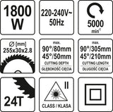 Торцовочная пила по дереву | с лазером | 255 mm | 1800 W