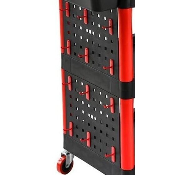 Dirbtuvių vežimėlis | 3 lygių kompozitas su dalių saugykla | + 2 perforacijos su 8 kabliukais (WT3P)