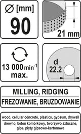 Diskas / freza medžiui | 90 mm / 21 mm (YT-59175)