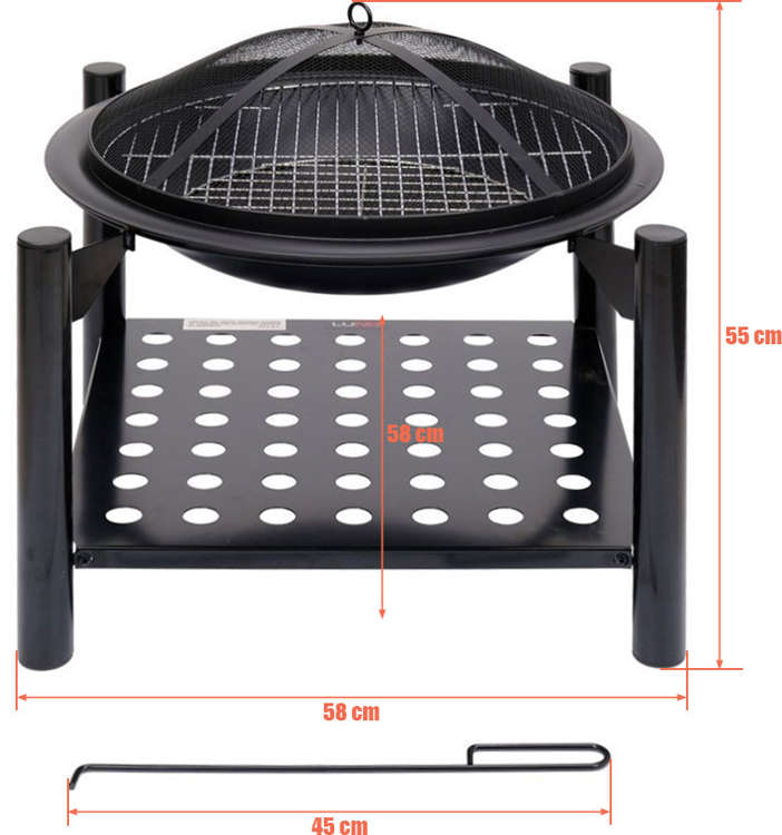 Plieninė krosnelė | grotelės | su malkų dėtuve | 50 cm (99713)