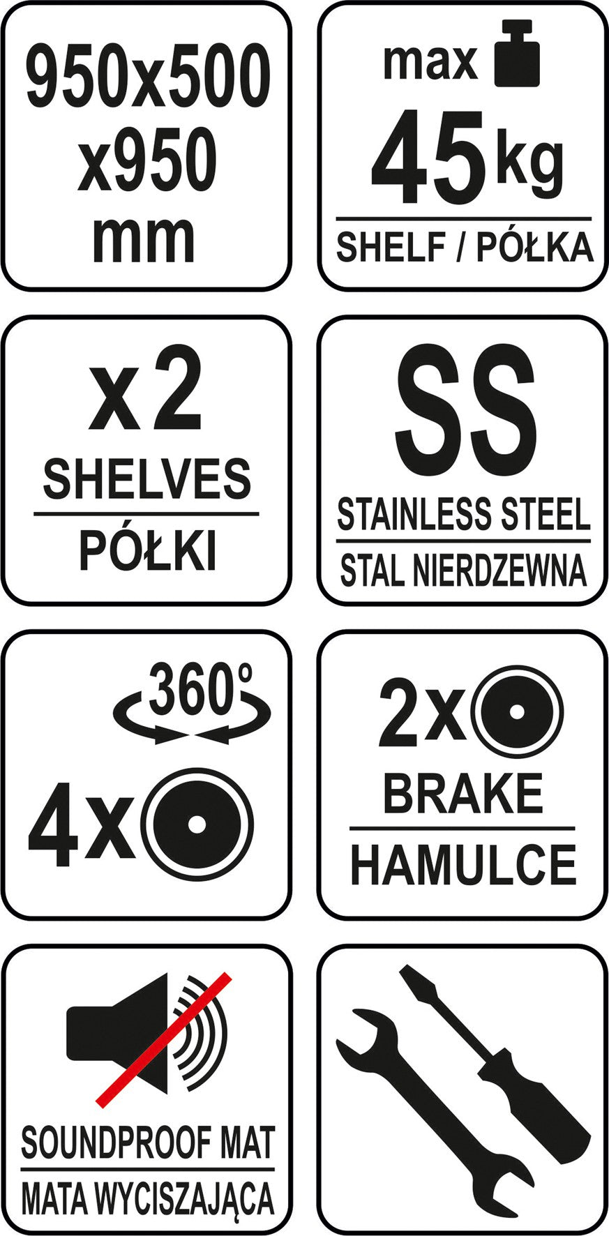 Serviravimo vežimėlis | 2 lentynos | nerūdijantis plienas (YG-09095)