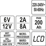 Pakrovėjas 6 V ir 12 V akumuliatorių įkrovimui | 6V/2A, 12V/8A (YT-83001)