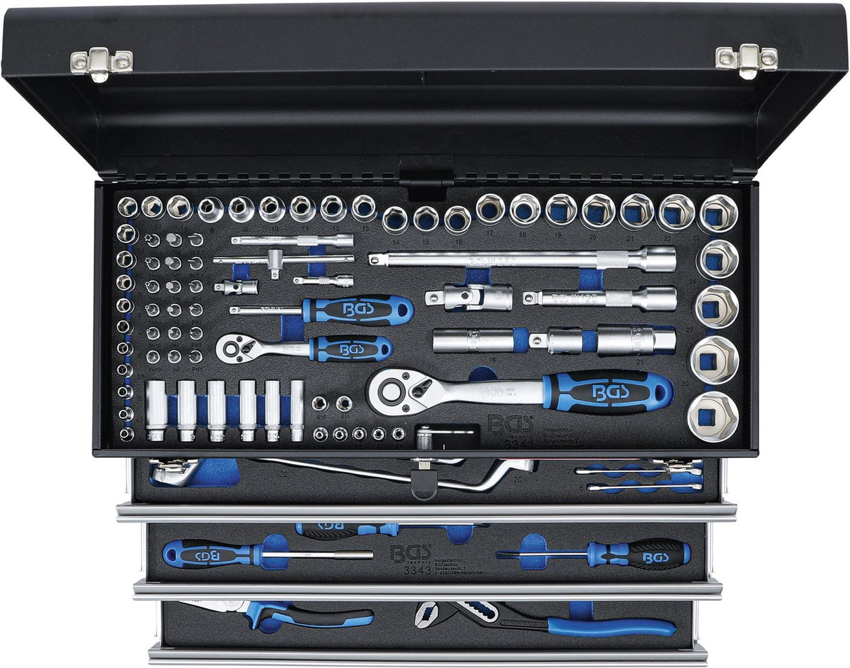 Įrankių rinkinys su metaline dėže | 3 stalčiai | 143 įrankiai (3318)