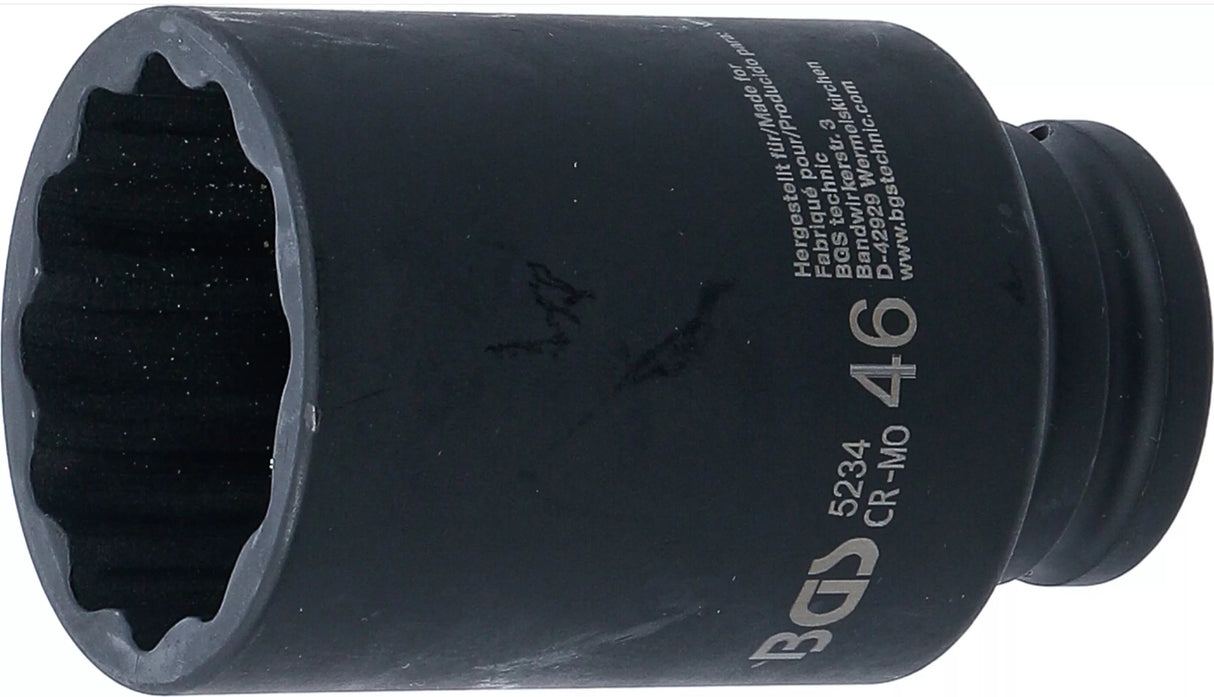 Galvutė ilga smūginė plonasienė 12 kampų | 12,5 mm (1/2") | 46 mm (5234)