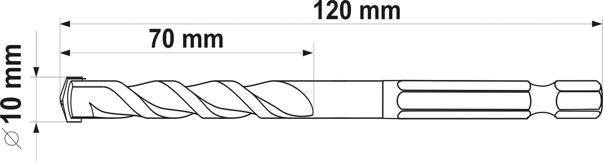Grąžtas universalus su Hex 6.3 mm (1/4") galu | 10.0 mm (YT-44786)