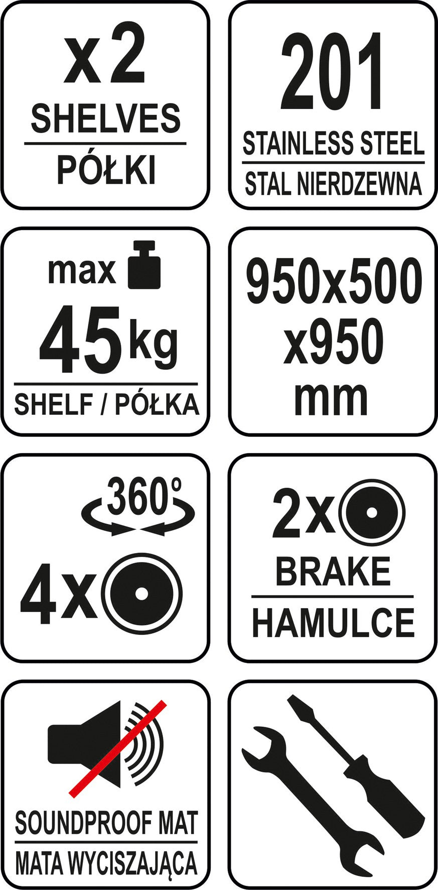 Nerūdijančio plieno serviravimo vežimėlis su 2 lentynom įgilintas (YG-09099)