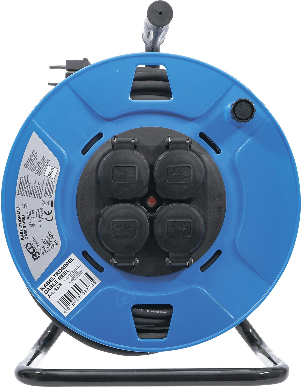 Kabelinė ritė 50 m | 3 x 1,5 mm² | 4 lizdai su sandarinimo dangteliu IP 44 | 3500 W (3378)