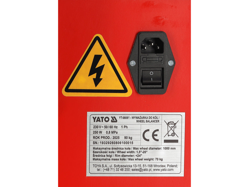Rengaspainojen tasapainotuslaite laserilla | 250 W | 10–24" | automaattinen A/D mittaus | ±1 g tarkkuus (YT-08061)