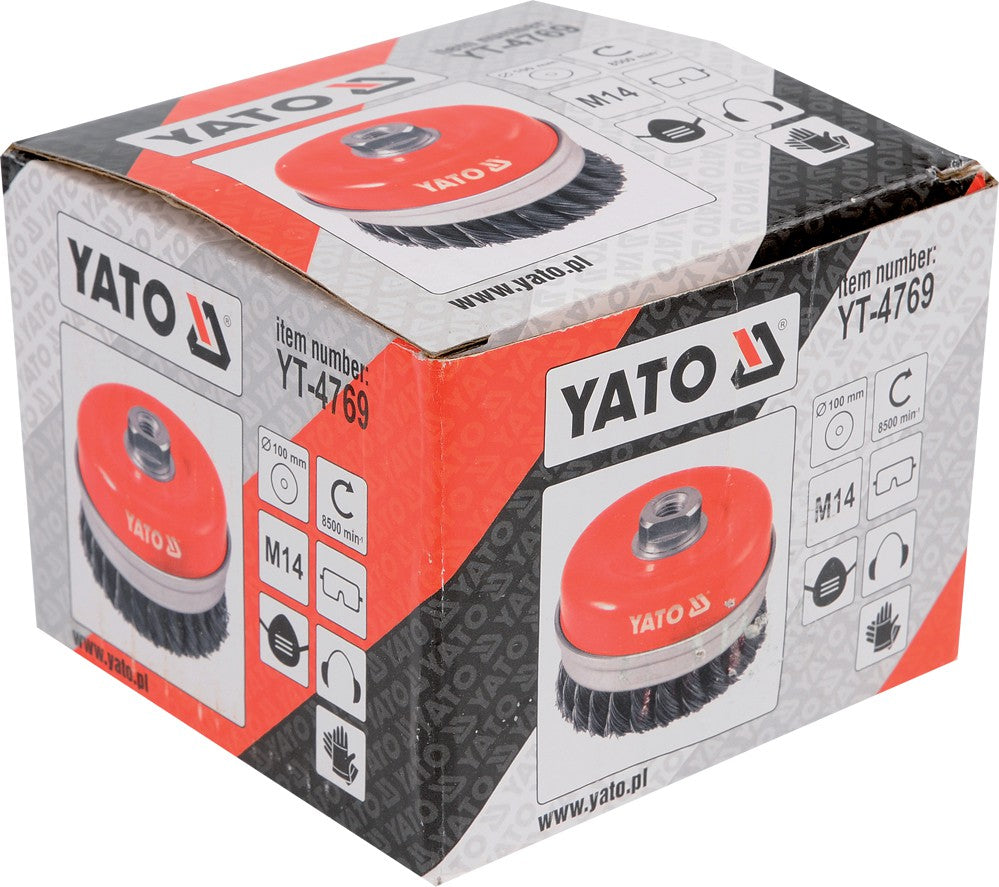 Šepetys vielinis puodo tipo | su žiedu | susuktas | M14 | Ø 100 mm (YT-4769)