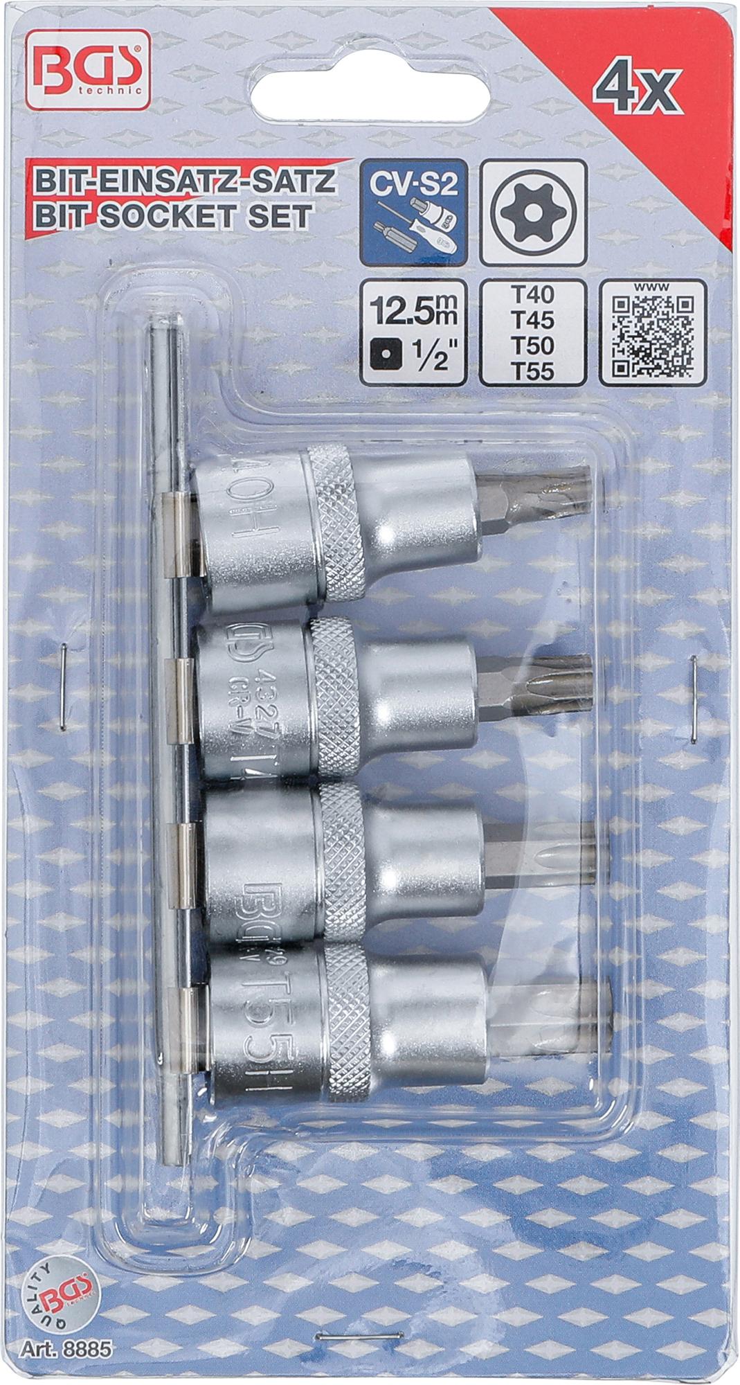 Įpresuotų antgalių rinkinys | 12,5 mm (1/2") | T-Star su skyle (Torx) T40 - T55 | 4 vnt. (8885)