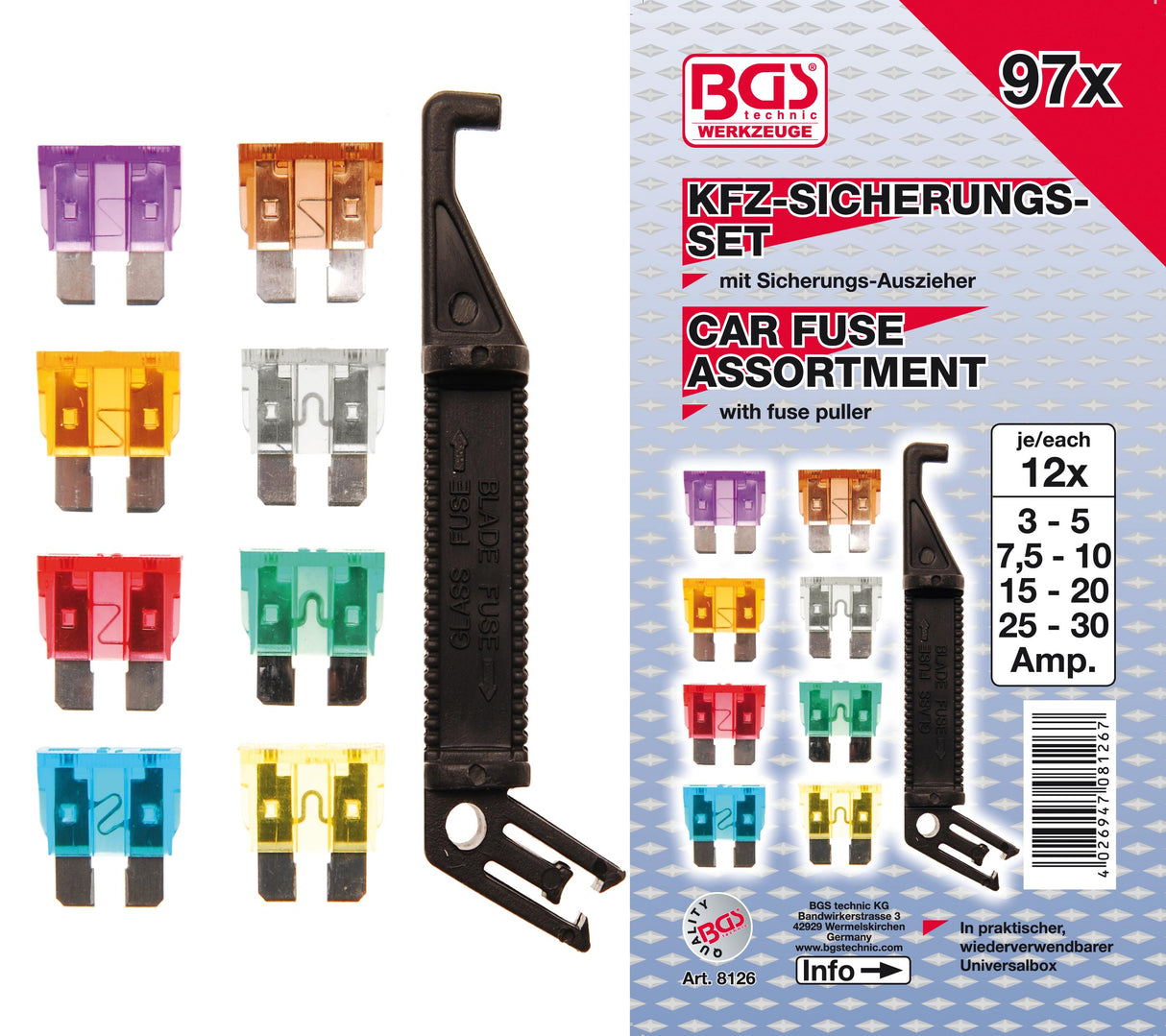 Automobilių saugiklių asortimentas | 97 vnt. (8126)