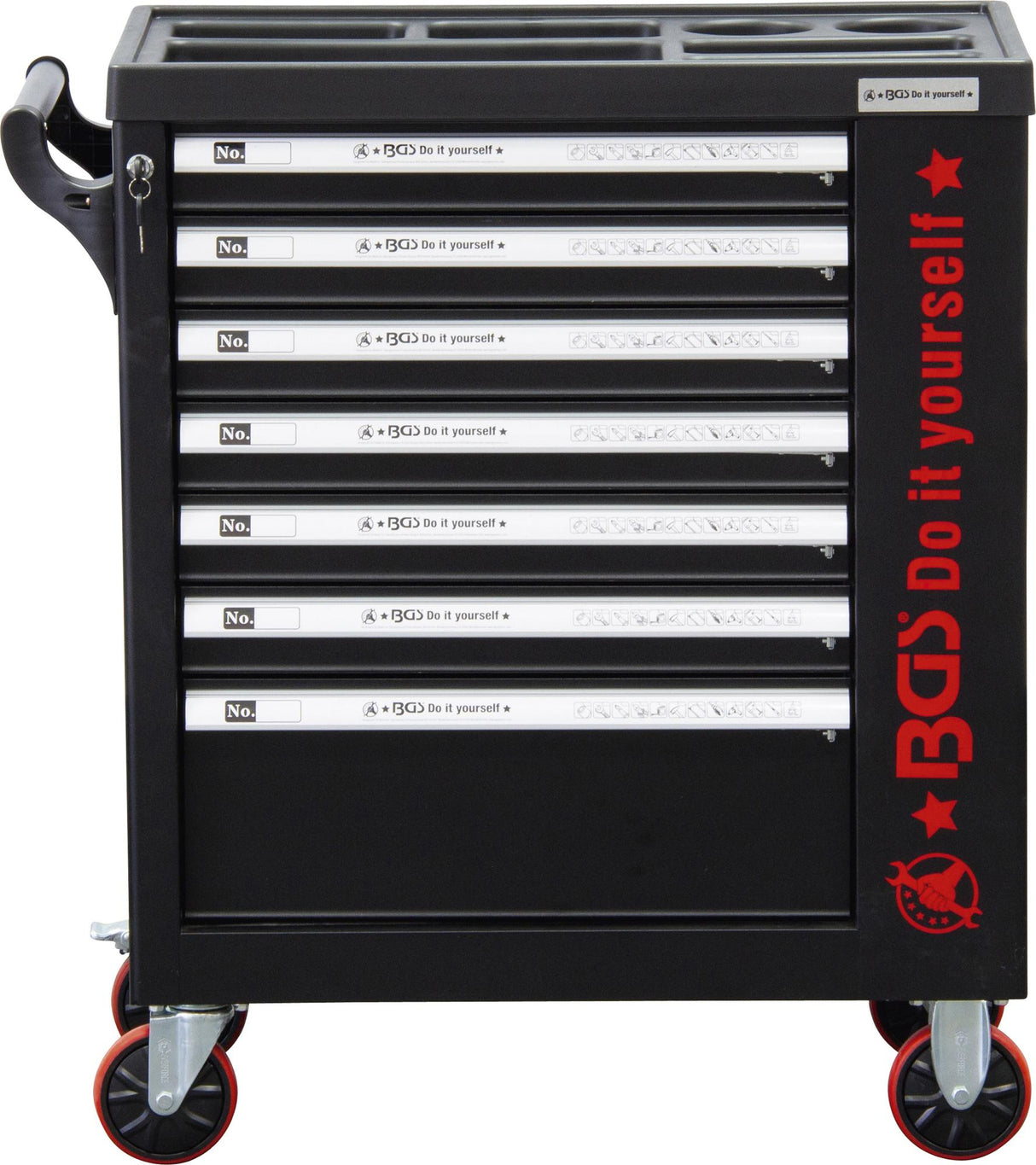 Įrankių spintelė ant ratukų | 7 stalčiai | 1 šoninės durys | tuščia (6058-1)