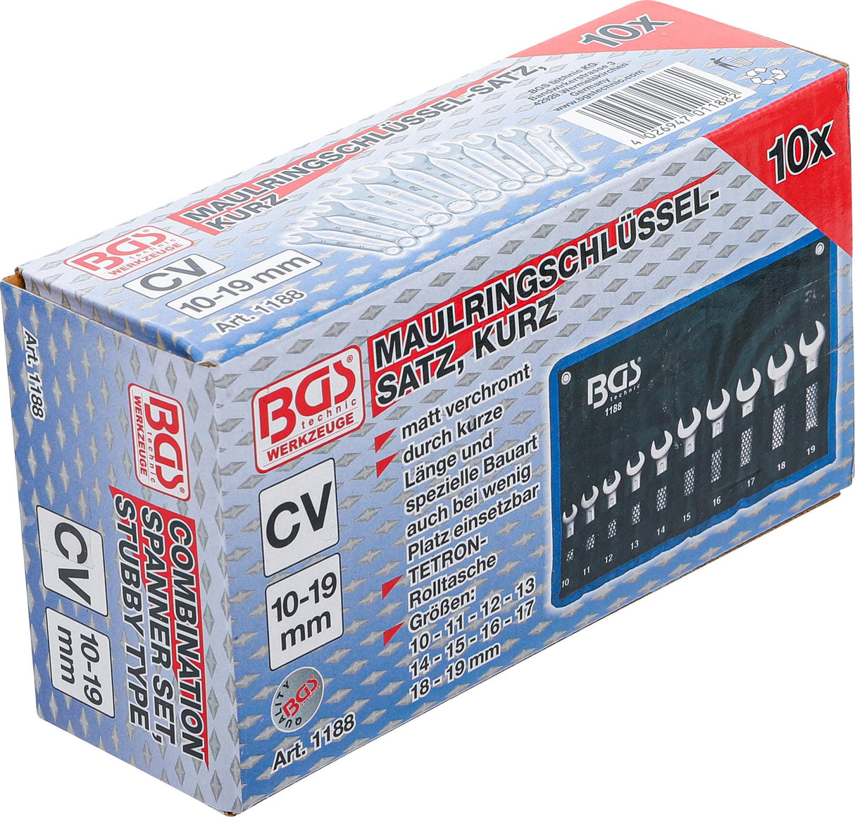 Kombinuotų raktų rinkinys | labai trumpi | 10 - 19 mm | 10 vnt. (1188)