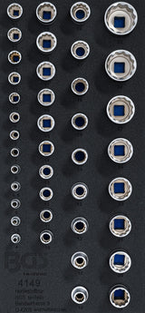 Įrankių dėklas 1/3: galvutės 12 kampų | 6,3 mm (1/4"), 10 mm (3/8"), 12,5 mm (1/2") | 40 vnt. (4149)