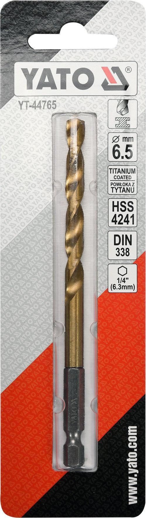 Grąžtas metalui su Hex 6.3 mm (1/4") galu HSS-TiN | 6.5 mm (YT-44765)