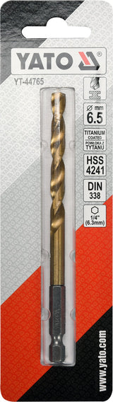 Grąžtas metalui su Hex 6.3 mm (1/4") galu HSS-TiN | 6.5 mm (YT-44765)