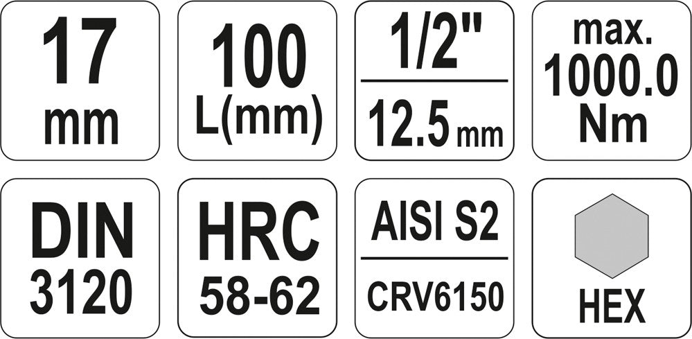 Antgalis įpresuotas į galvutę 1/2" hex 17 mm X 100 mm (YT-04398)