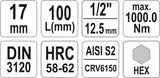 Antgalis įpresuotas į galvutę 1/2" hex 17 mm X 100 mm (YT-04398)